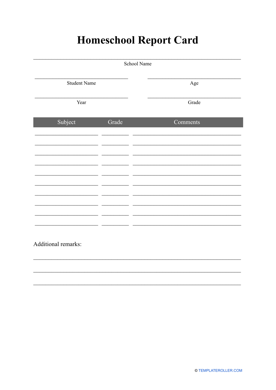 Homeschool Report Card Template, Page 1