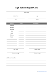 Document preview: High School Report Card Template