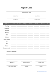 Document preview: Report Card Template