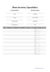 &quot;Home Inventory Spreadsheet Template&quot;