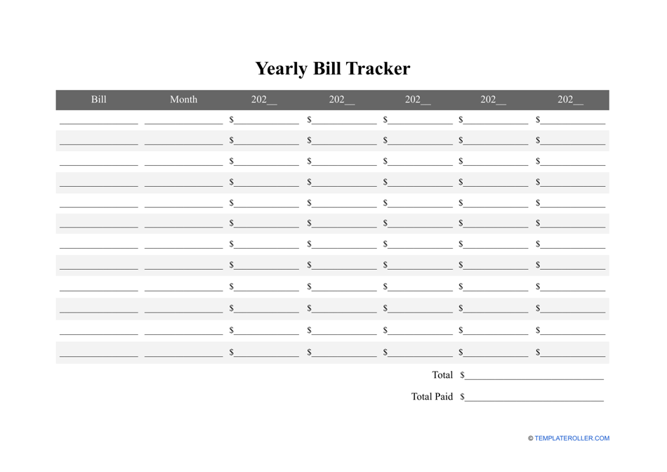 Yearly Bill Tracker Template, Page 1