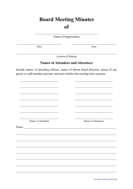 "Board Meeting Minutes Template" Download Pdf