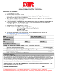 Document preview: Child Support Direct Deposit Authorization - Maryland