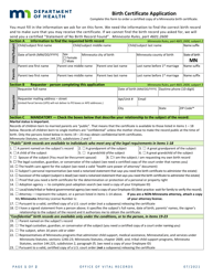 &quot;Birth Certificate Application Form&quot; - Minnesota