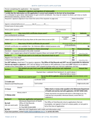 &quot;Birth Certificate Application Form&quot; - Minnesota, Page 2