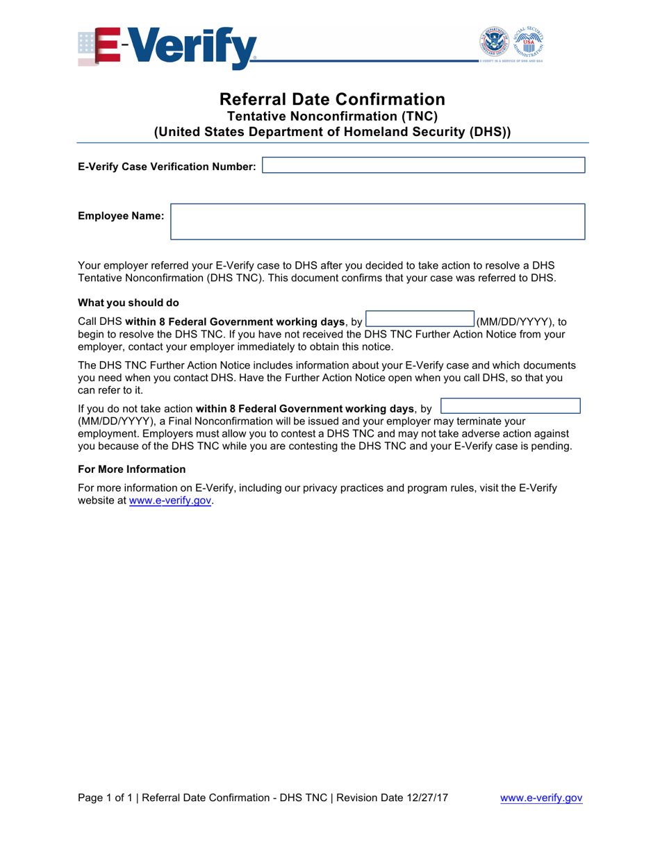 Referral Date Confirmation - U.s Department of Homeland Security Tentative Nonconfirmation (DHS Tnc), Page 1