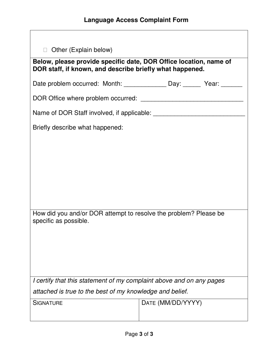 Language Access Complaint Form - California, Page 3