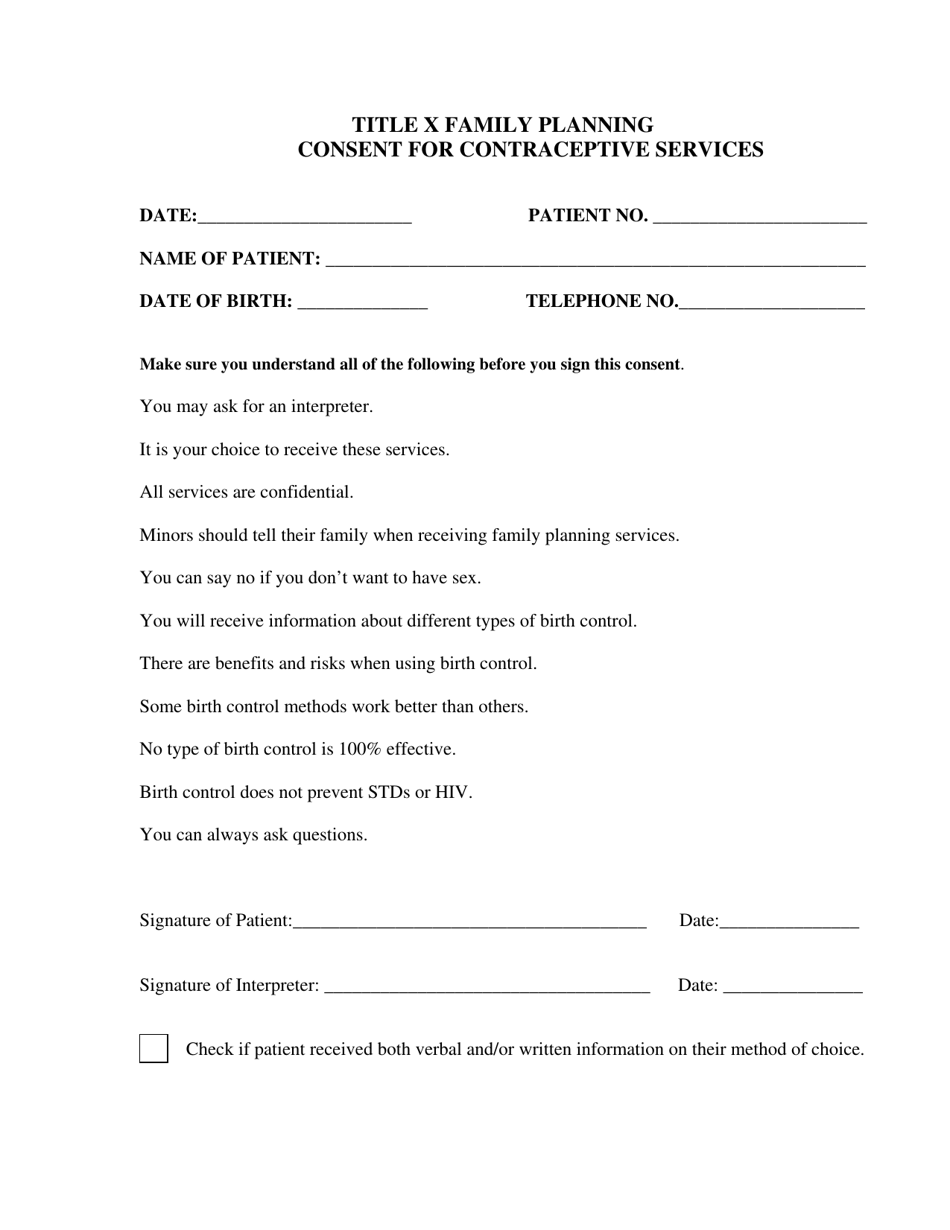 Title X Family Planning Consent for Contraceptive Services - Rhode Island, Page 1
