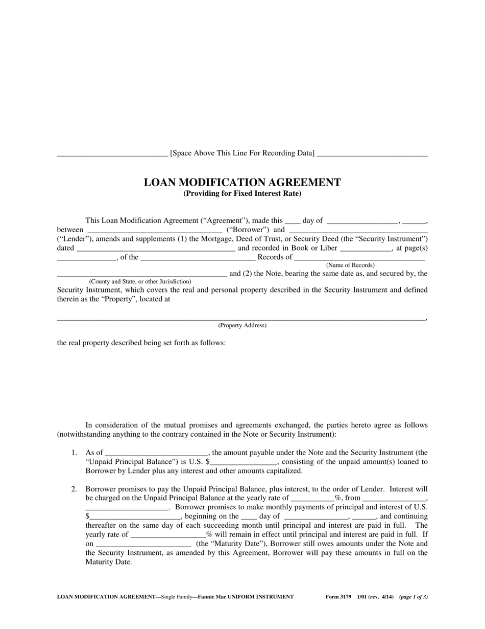 Form 3179 Loan Modification Agreement (Providing for Fixed Interest Rate), Page 1