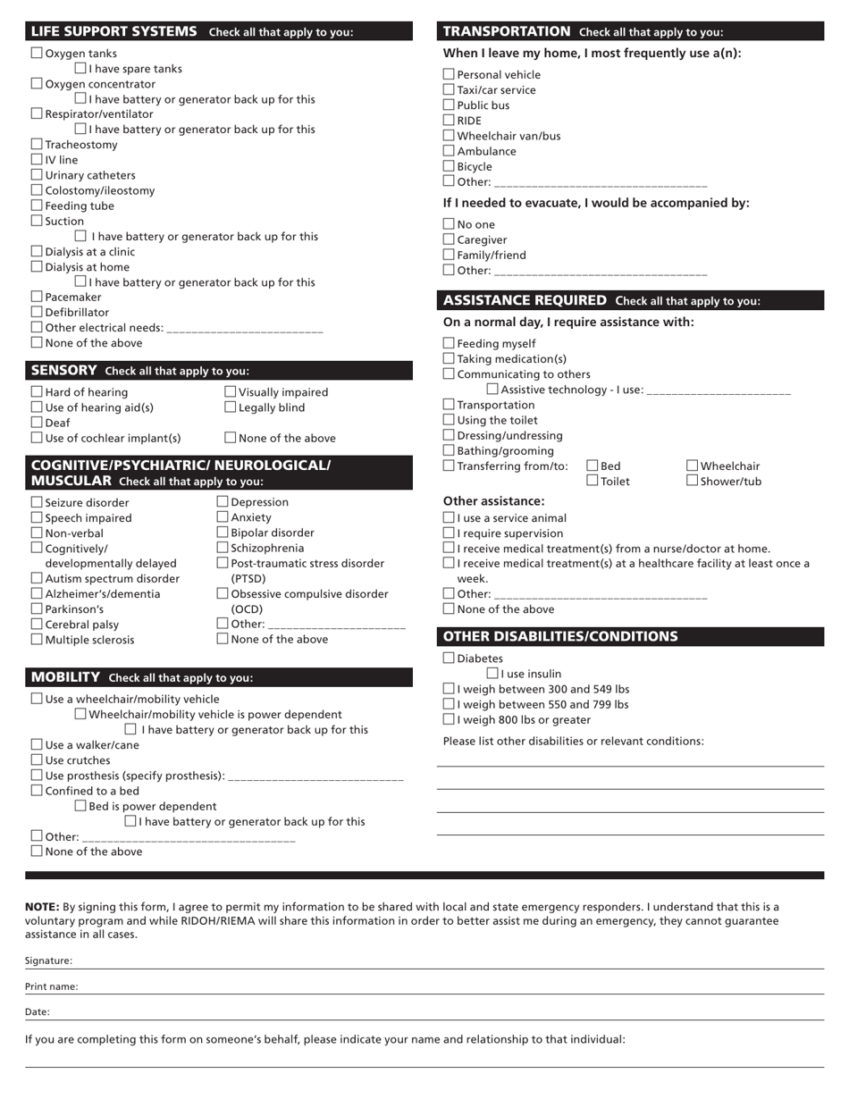 Rhode Island Special Needs Emergency Registry - Rhode Island, Page 2