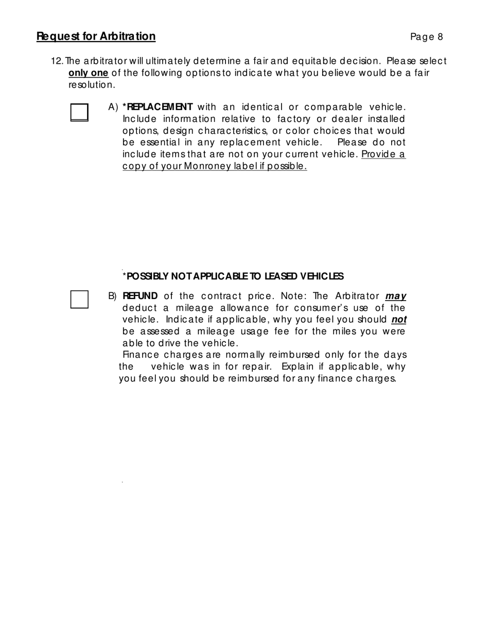 Request for Arbitration - Automobile Dispute Settlement Program - Connecticut, Page 11