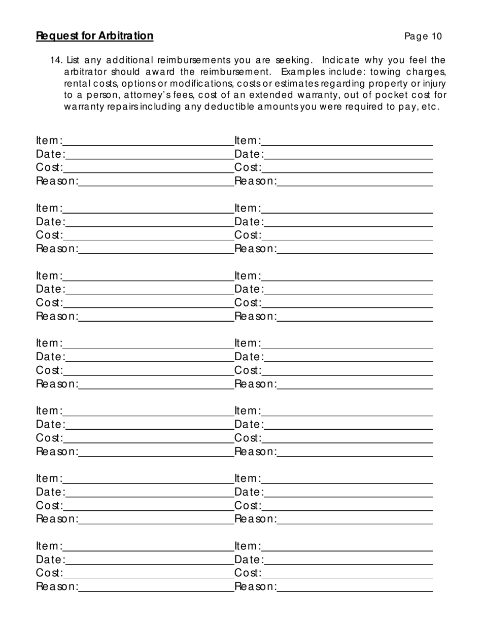 Request for Arbitration - Automobile Dispute Settlement Program - Connecticut, Page 13