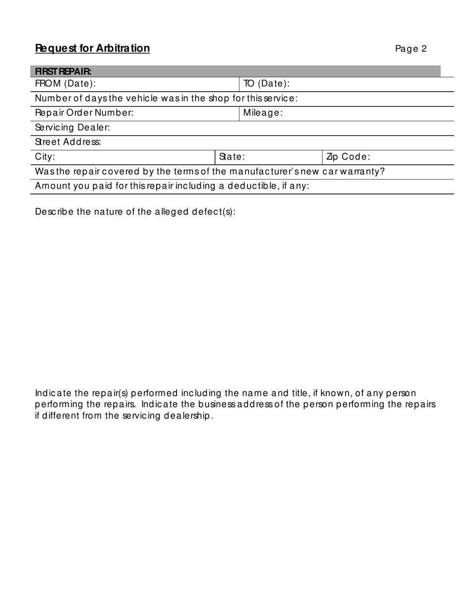 Request for Arbitration - Automobile Dispute Settlement Program - Connecticut, Page 3