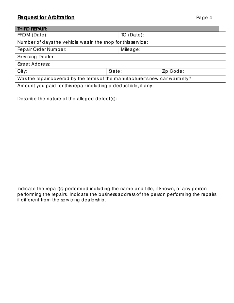 Request for Arbitration - Automobile Dispute Settlement Program - Connecticut, Page 5