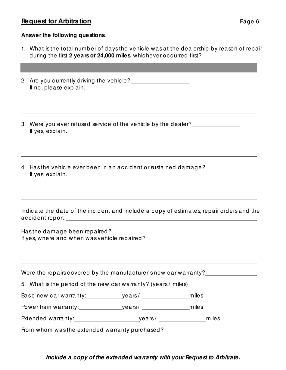 Request for Arbitration - Automobile Dispute Settlement Program - Connecticut, Page 9