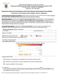 Electronic Payment Card Request and Direct Deposit Authorization/Cancellation - Rhode Island, Page 2