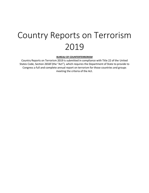 Country Reports on Terrorism, 2019