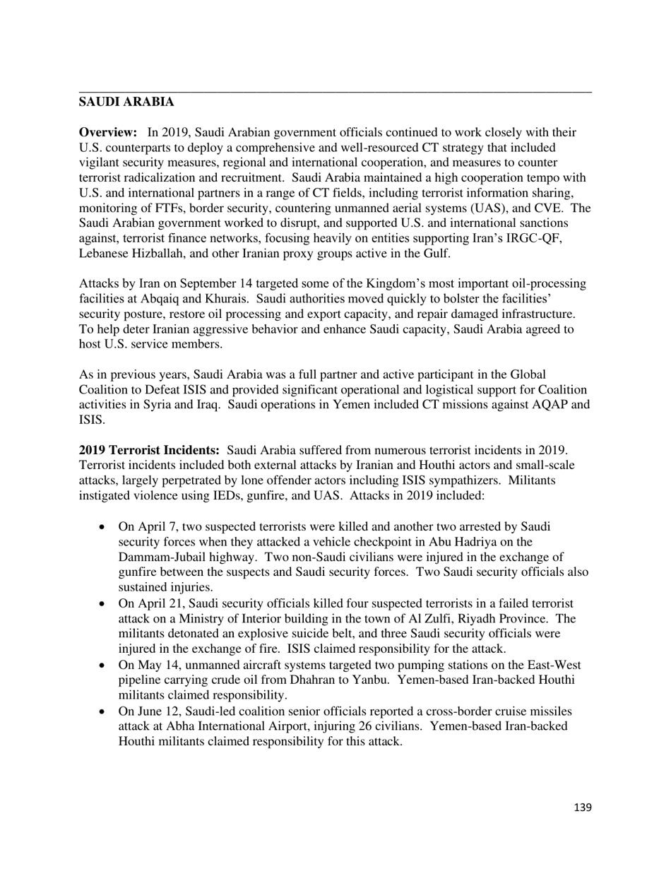 Country Reports on Terrorism, Page 140