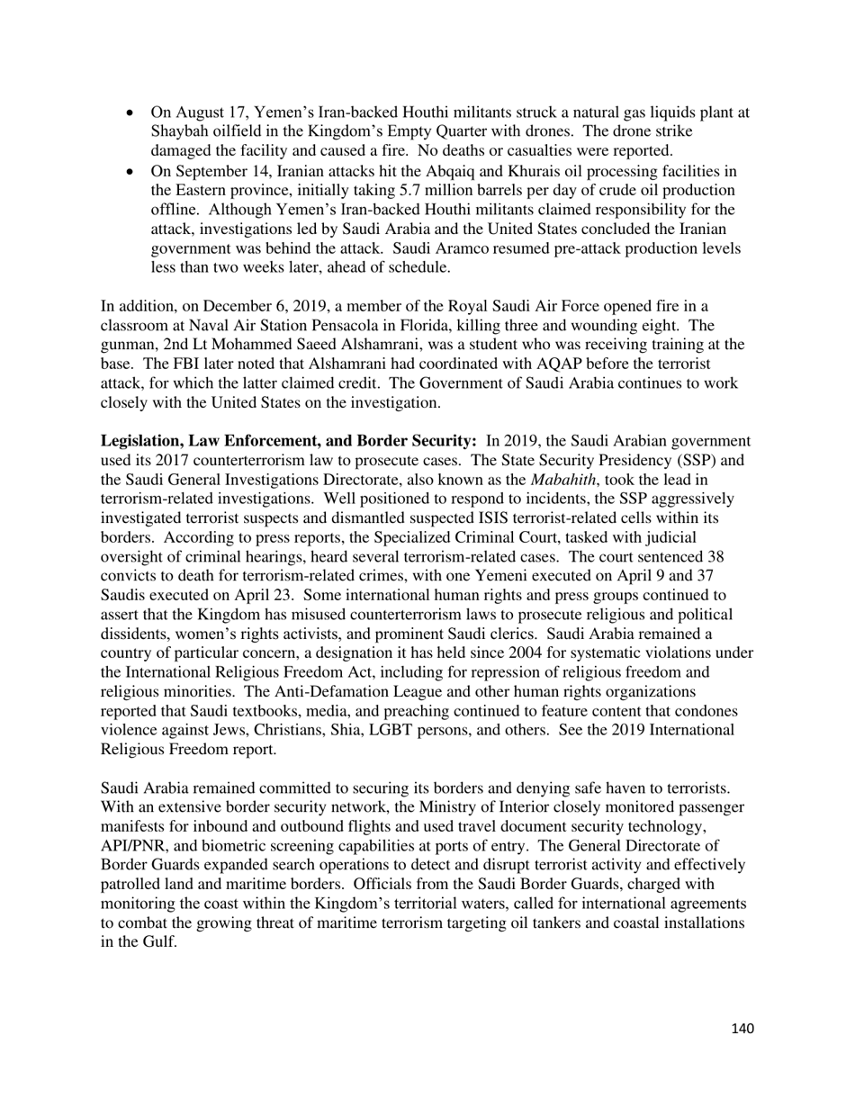 Country Reports on Terrorism, Page 141