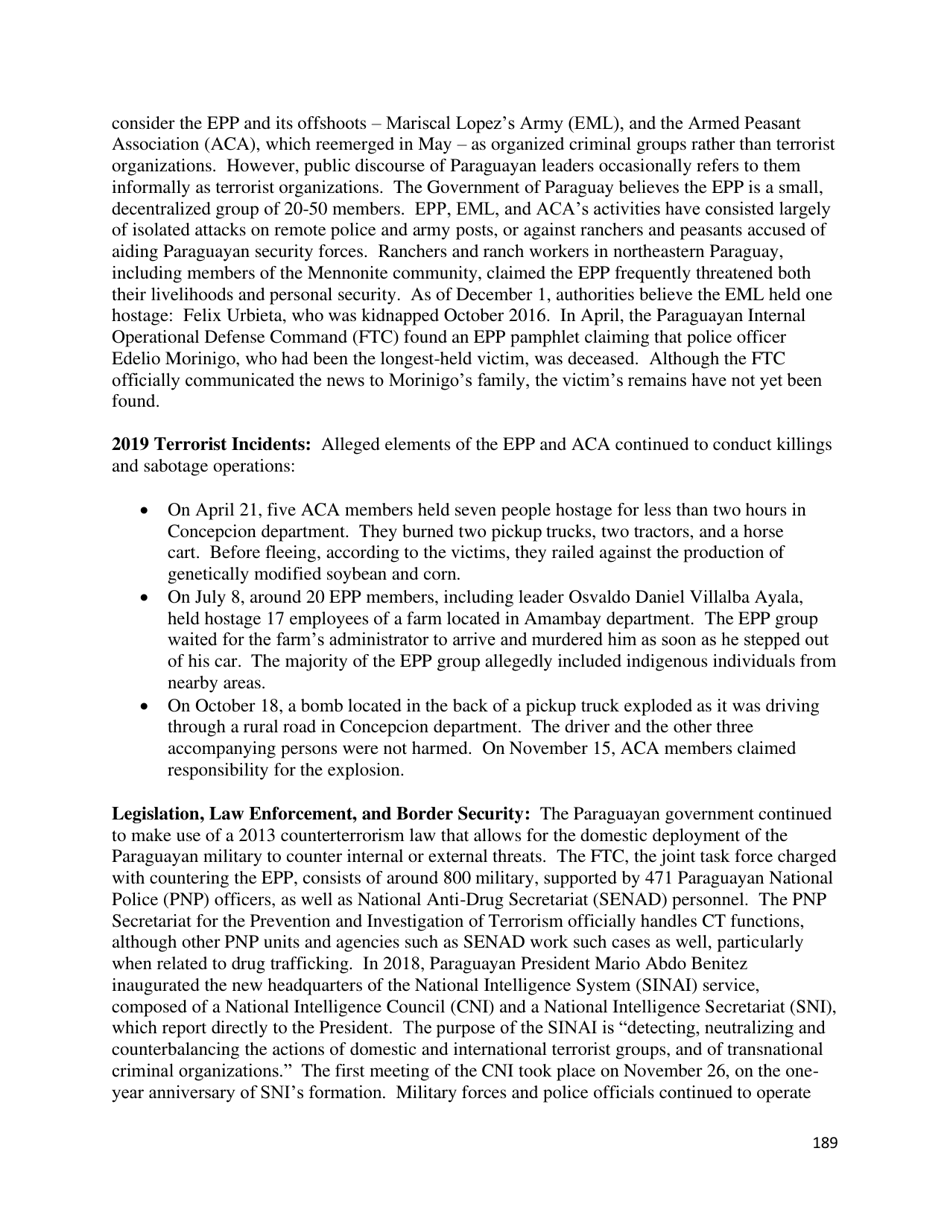 Country Reports on Terrorism, Page 190