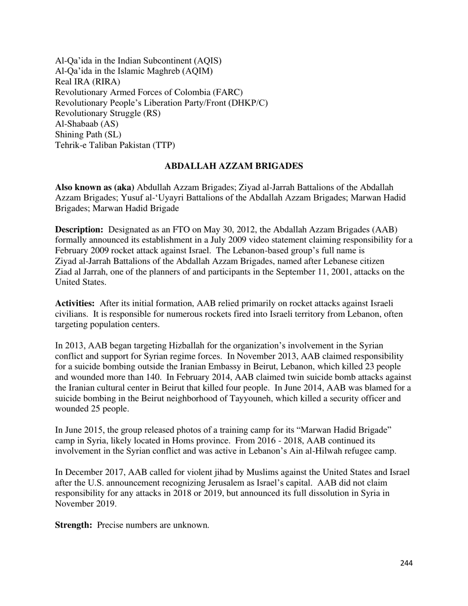 Country Reports on Terrorism, Page 245