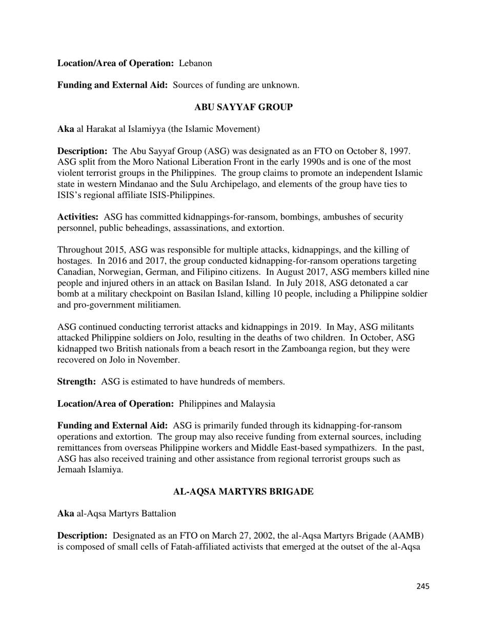 Country Reports on Terrorism, Page 246