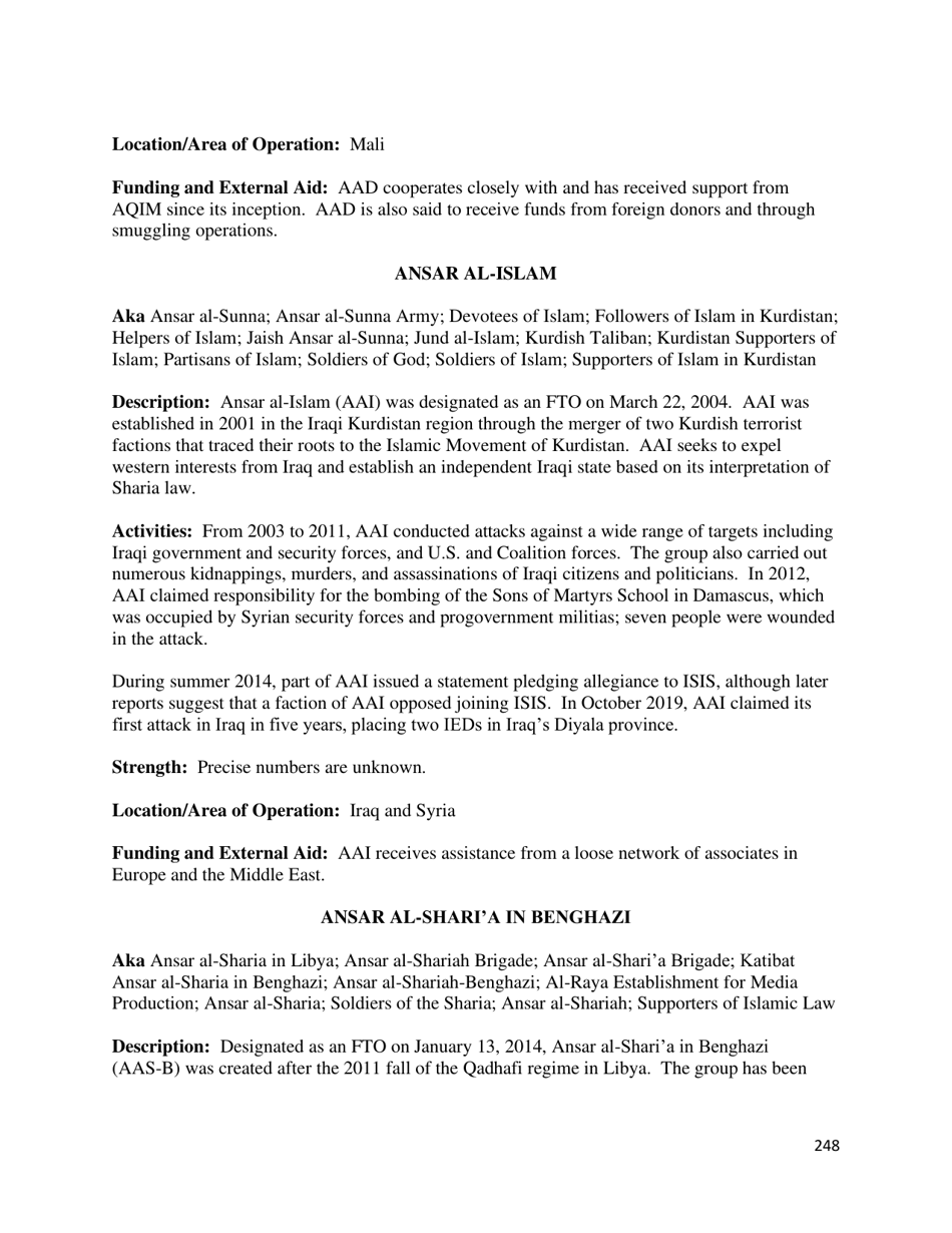 Country Reports on Terrorism, Page 249