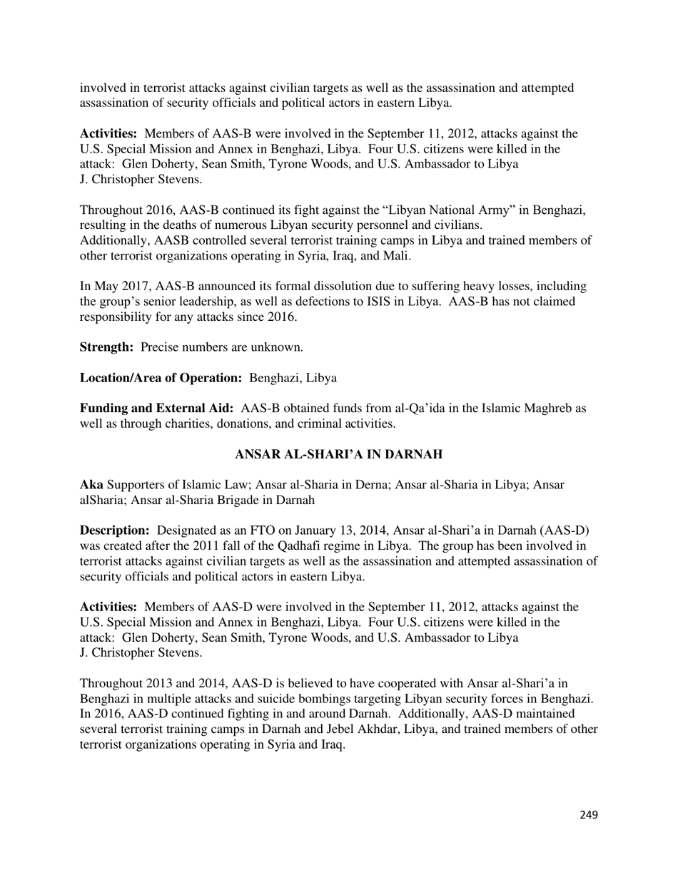 Country Reports on Terrorism, Page 250