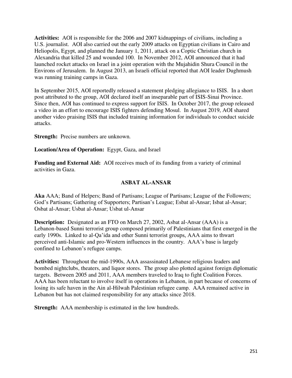 Country Reports on Terrorism, Page 252