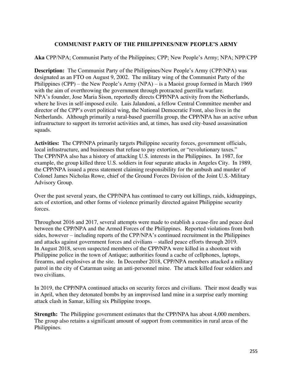 Country Reports on Terrorism, Page 256