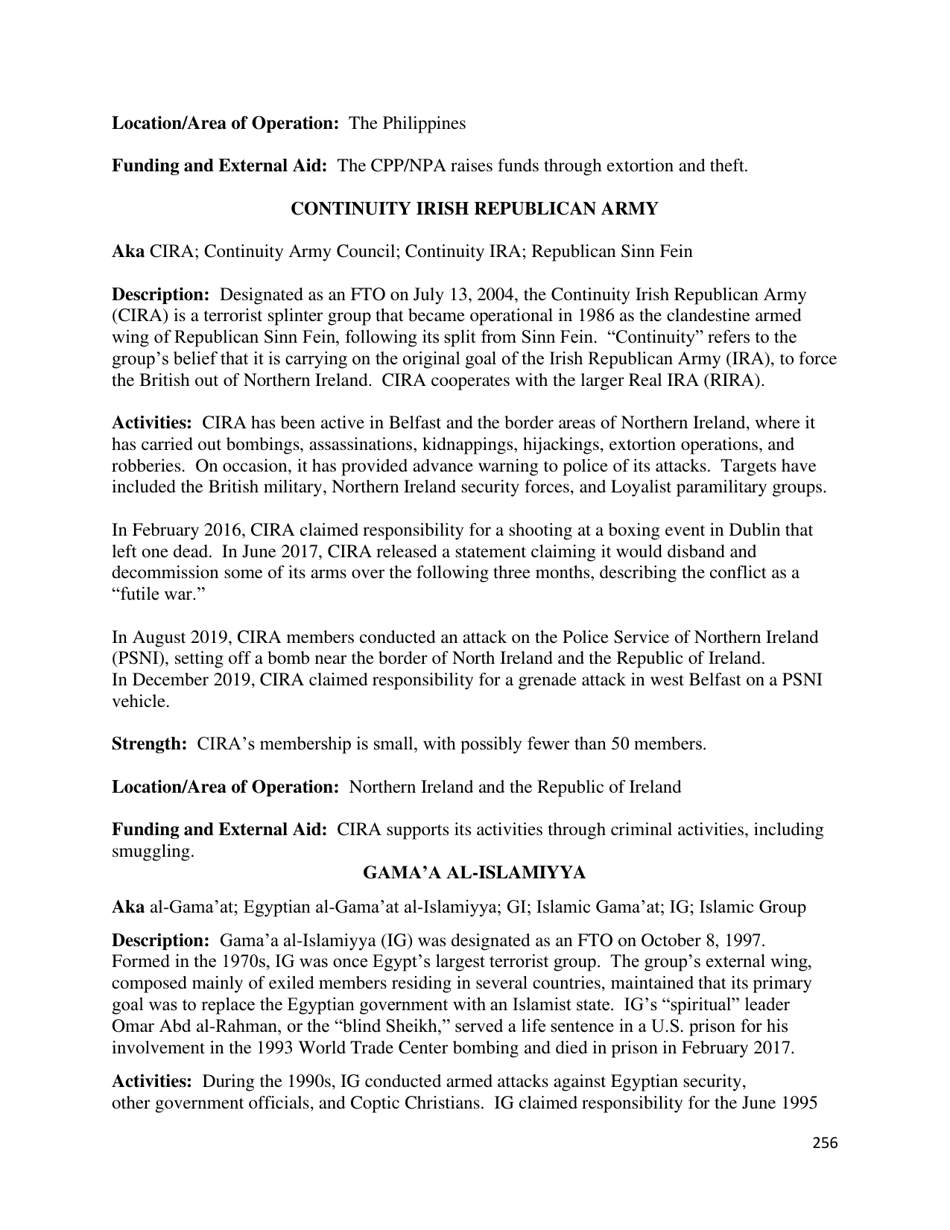 Country Reports on Terrorism, Page 257