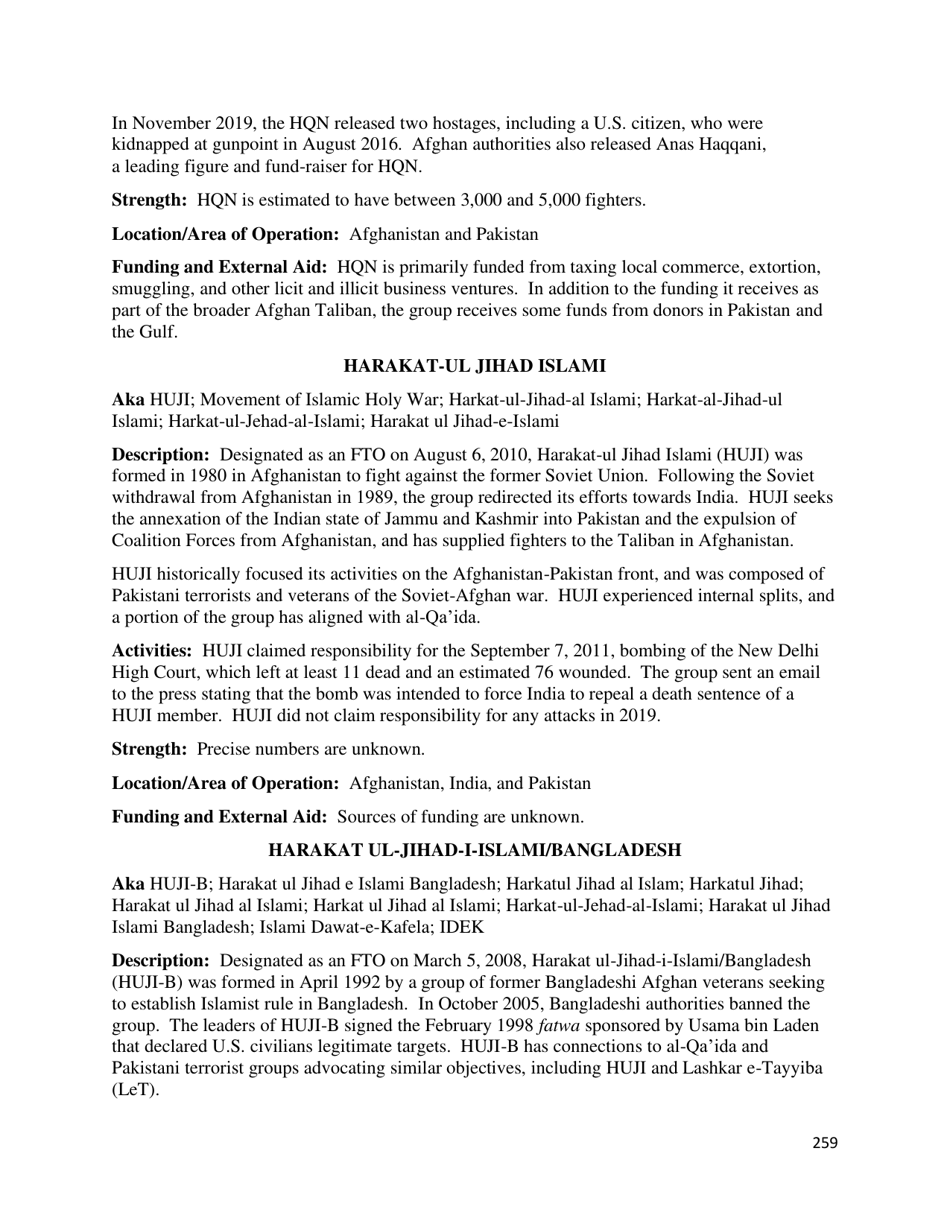 Country Reports on Terrorism, Page 260