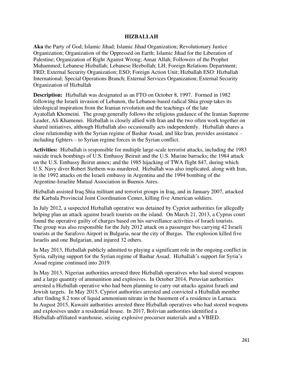 Country Reports on Terrorism, Page 262