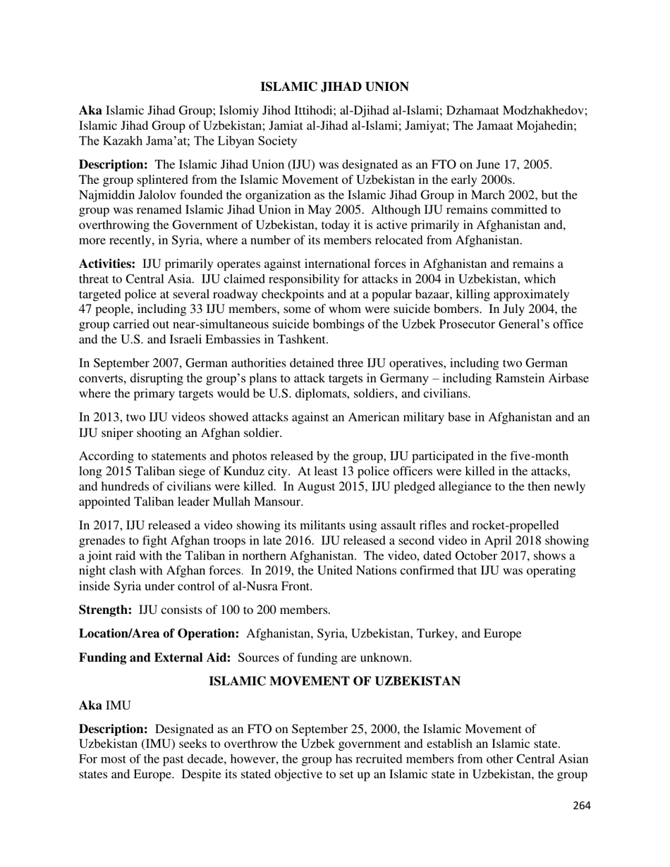 Country Reports on Terrorism, Page 265