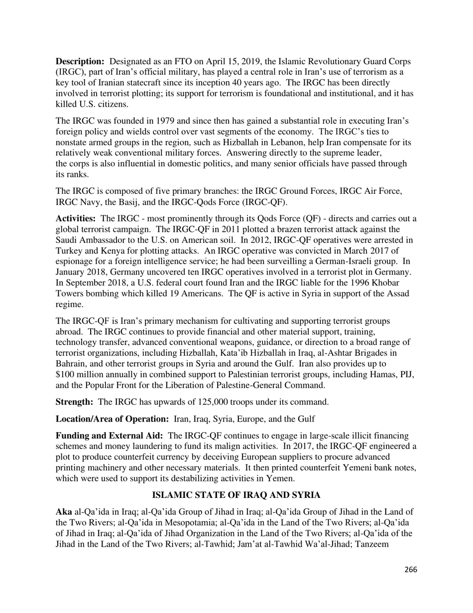 Country Reports on Terrorism, Page 267