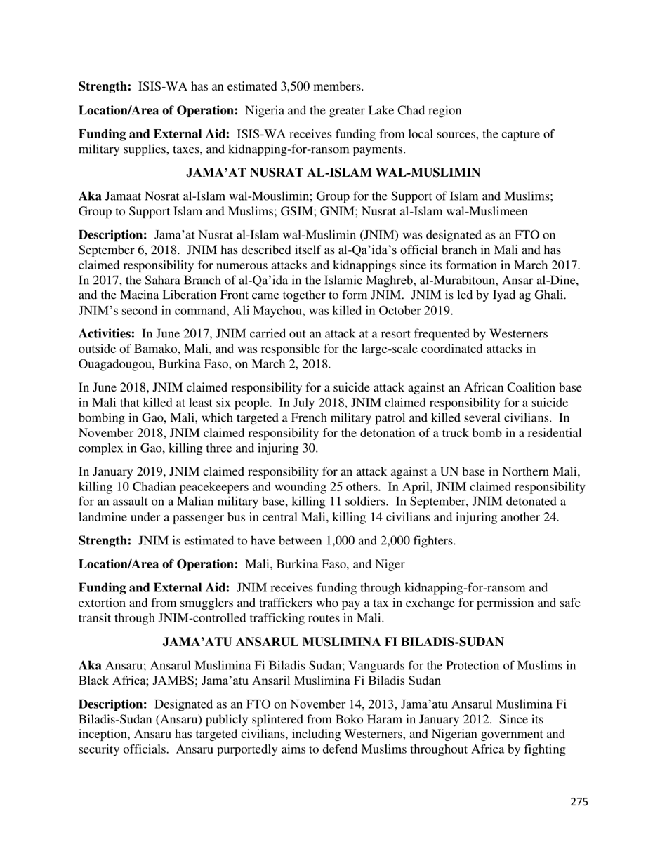 Country Reports on Terrorism, Page 276