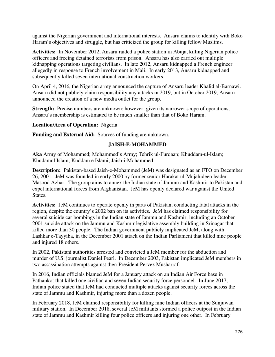 Country Reports on Terrorism, Page 277