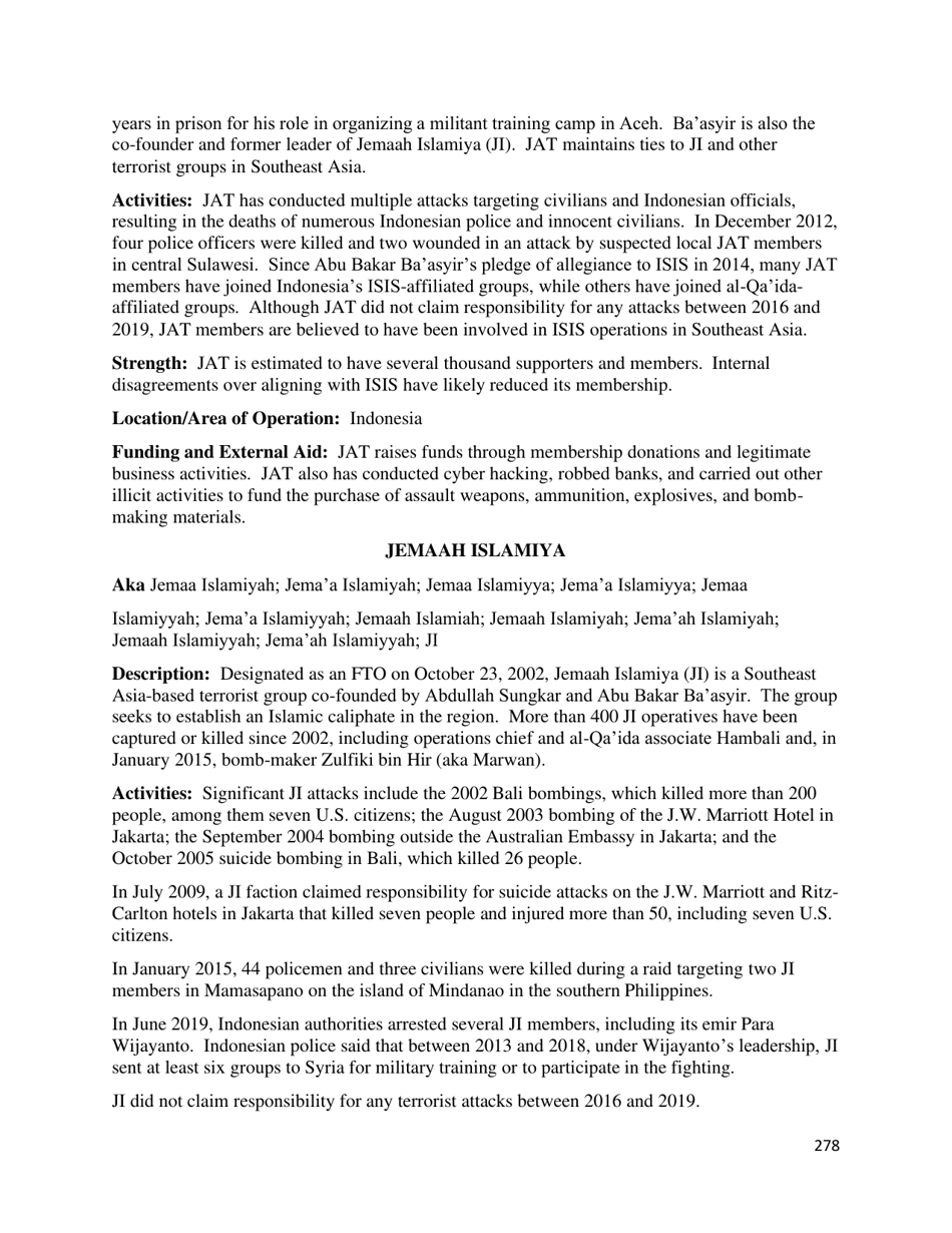 Country Reports on Terrorism, Page 279