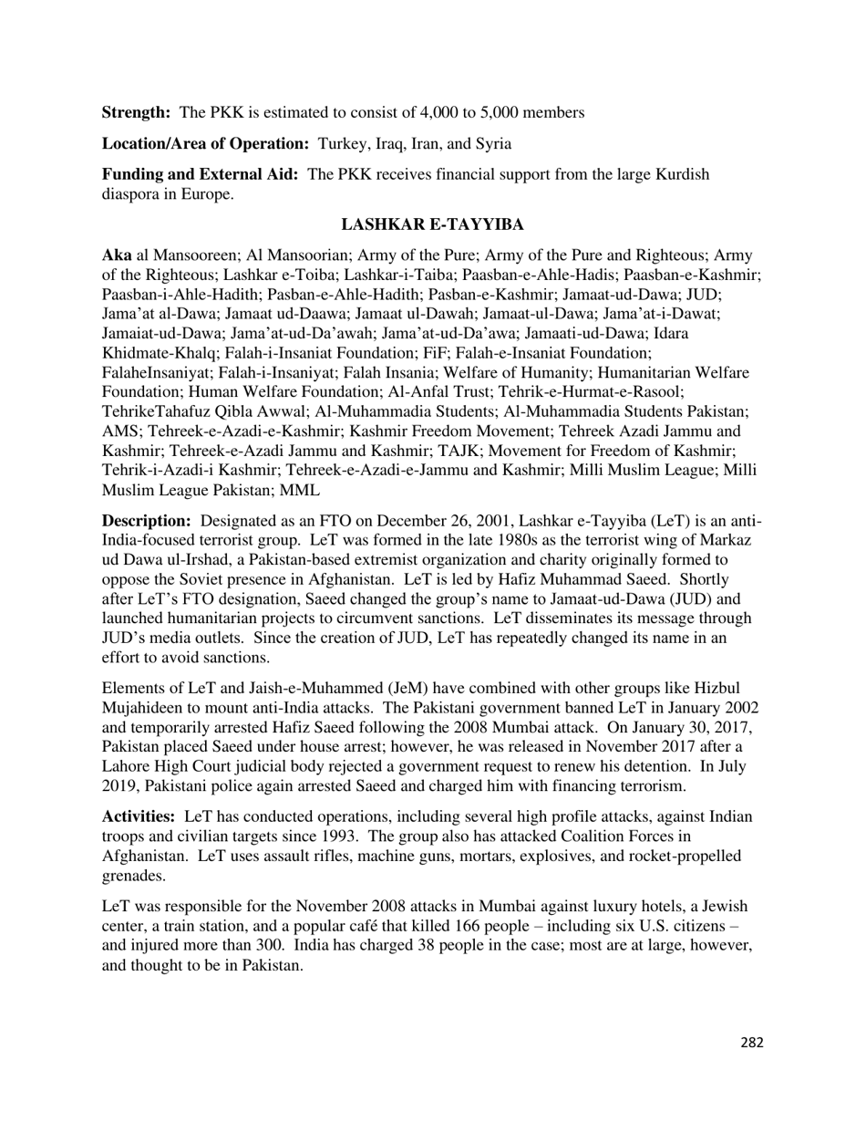 Country Reports on Terrorism, Page 283