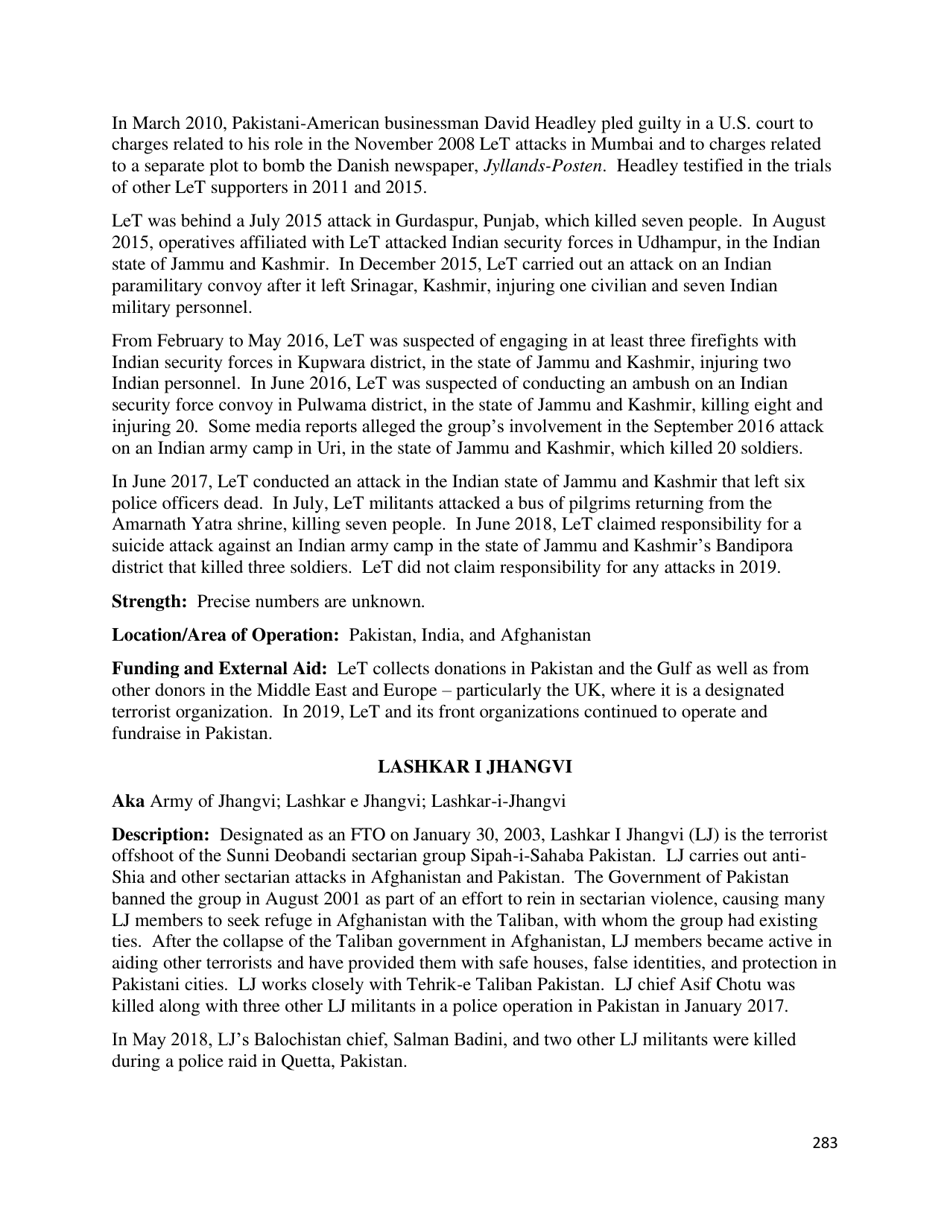 Country Reports on Terrorism, Page 284