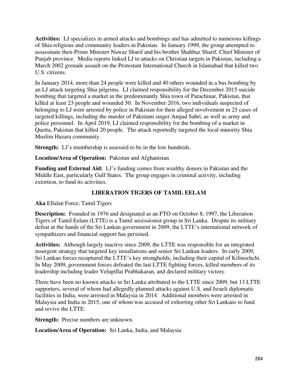 Country Reports on Terrorism, Page 285