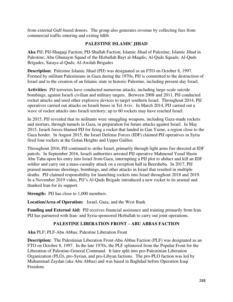 Country Reports on Terrorism, Page 289