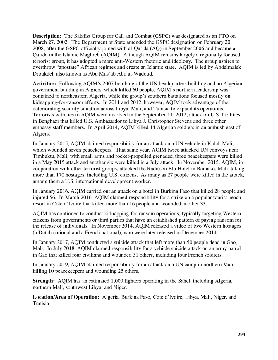 Country Reports on Terrorism, Page 295