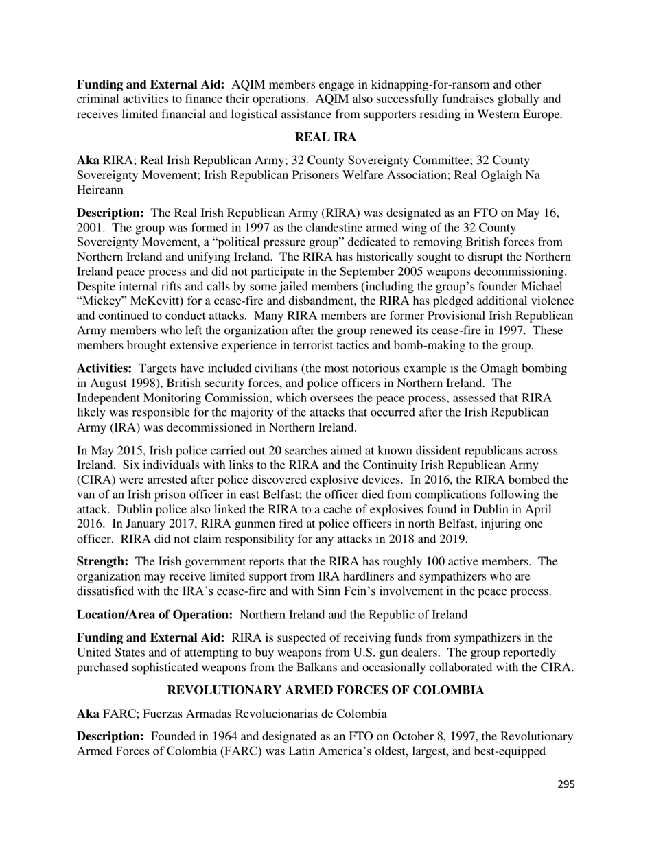 Country Reports on Terrorism, Page 296