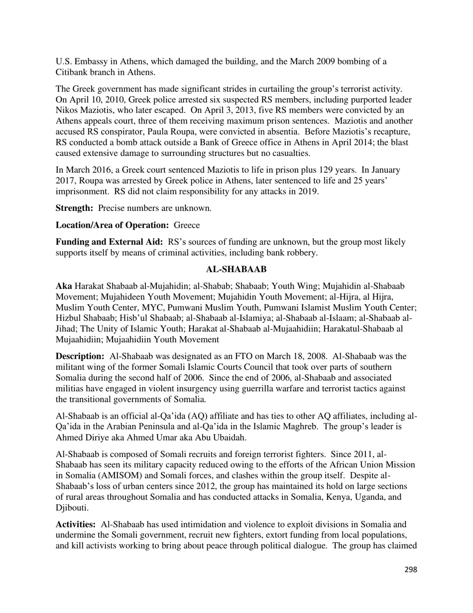 Country Reports on Terrorism, Page 299