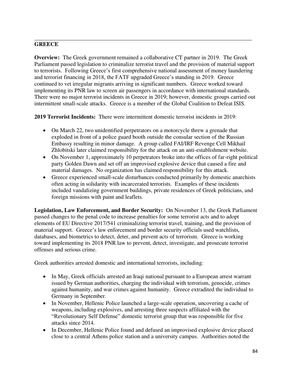 Country Reports on Terrorism, Page 85