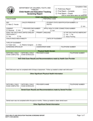 DCYF Form 14-444 Child Health and Education Tracking Screening Report - Washington