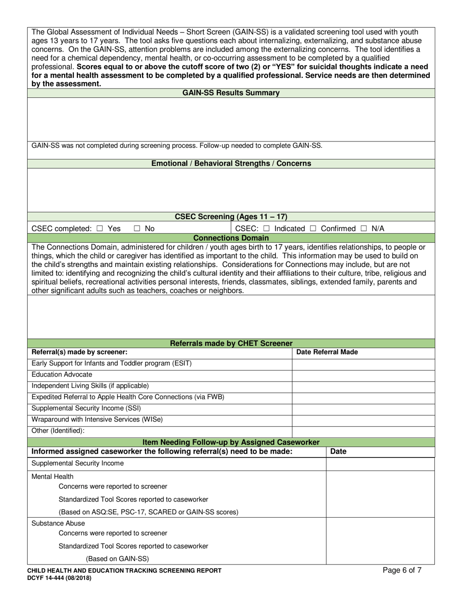 DCYF Form 14-444 Download Printable PDF or Fill Online Child Health and ...