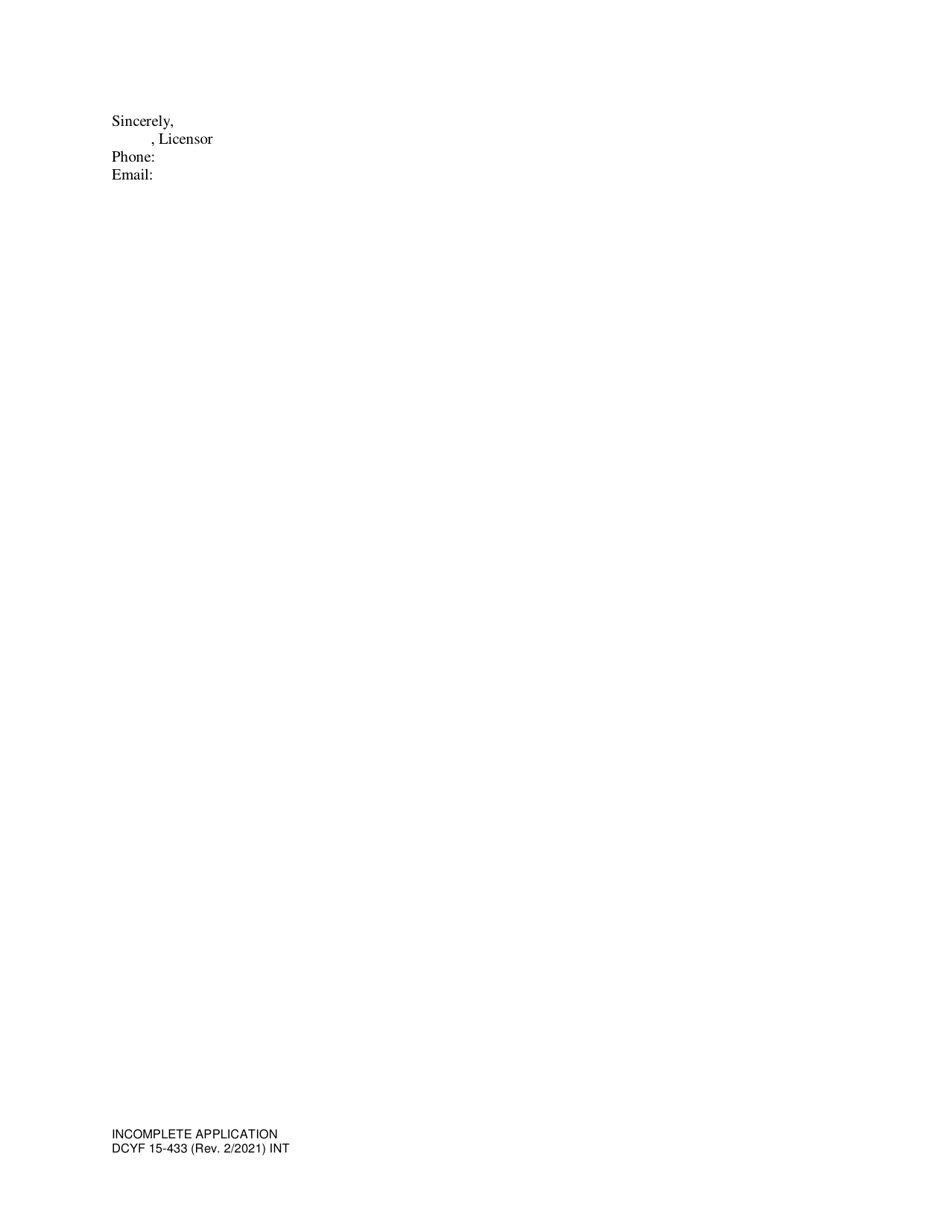 DCYF Form 15-433 Incomplete Application - Washington, Page 2