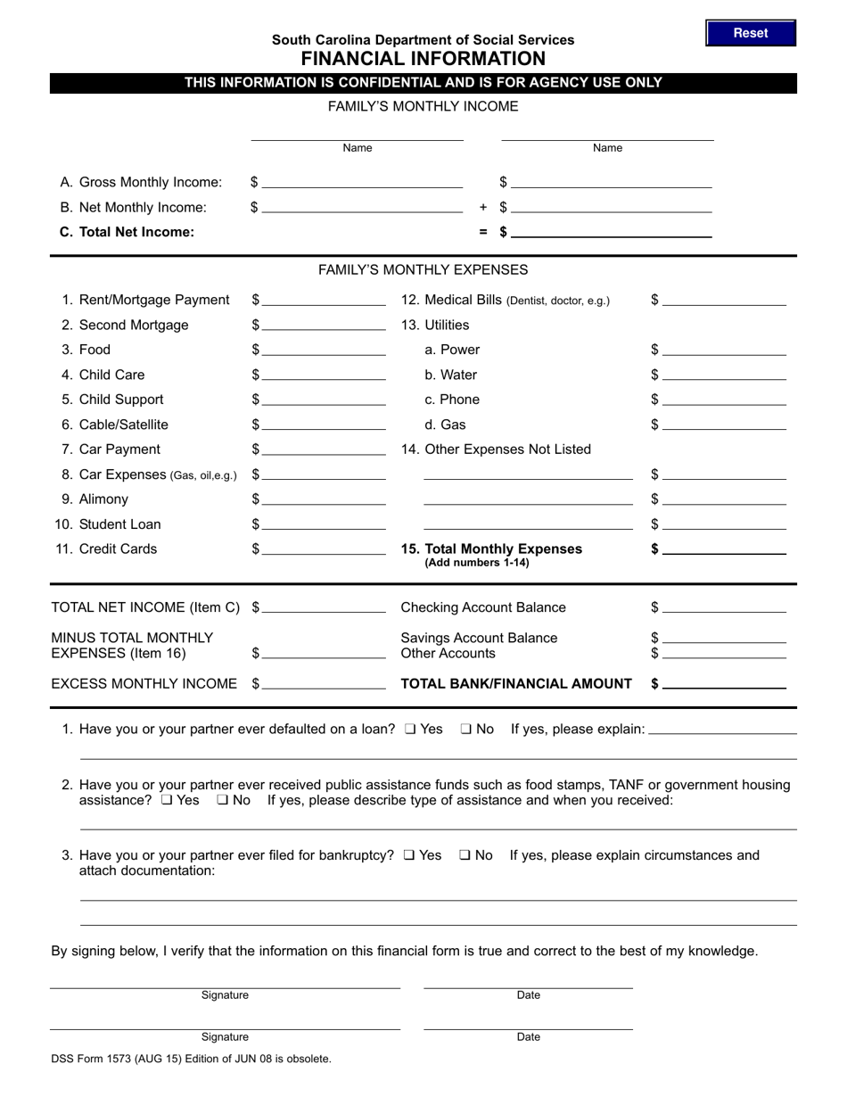 DSS Form 1573 - Fill Out, Sign Online and Download Fillable PDF, South ...